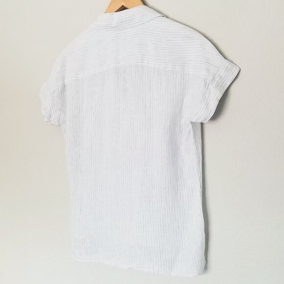 James Perse 100% Linen Striped Short Cap Sleeve Button Up Shirt White 0 XS $185 - Picture 6 of 16